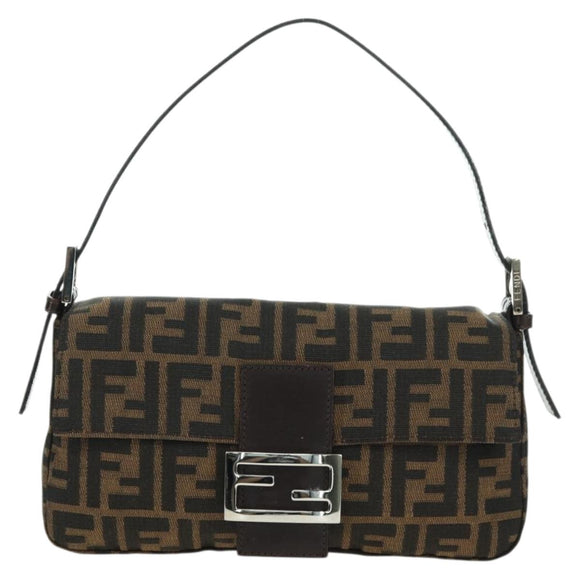 FENDI Zucca Canvas Mamma Baguette Shoulder Bag Brown Black Auth 177645SAV