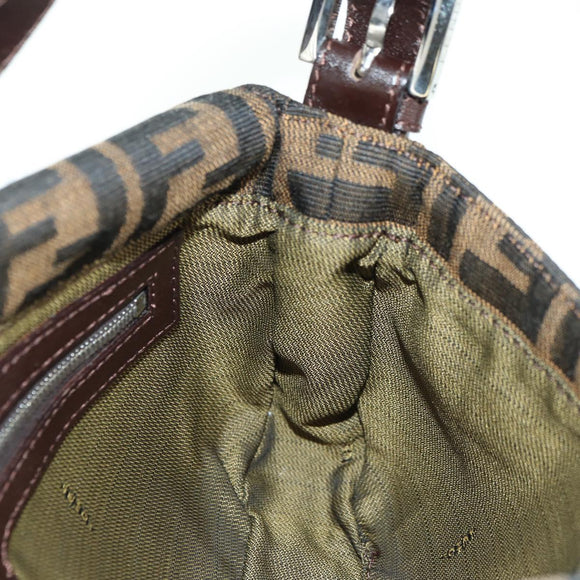 FENDI Zucca Canvas Mamma Baguette Shoulder Bag Brown Black Auth 177645SAV