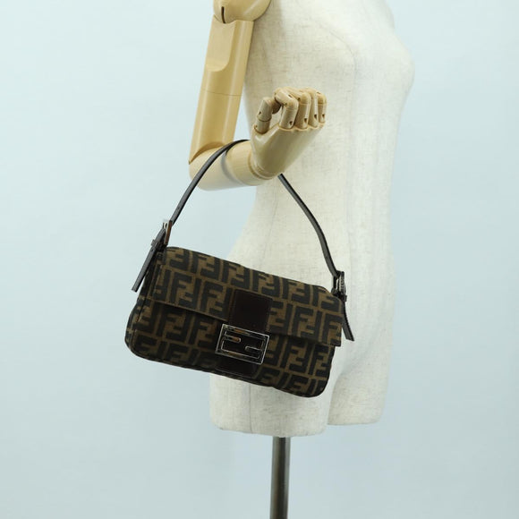 FENDI Zucca Canvas Mamma Baguette Shoulder Bag Brown Black Auth 177645SAV