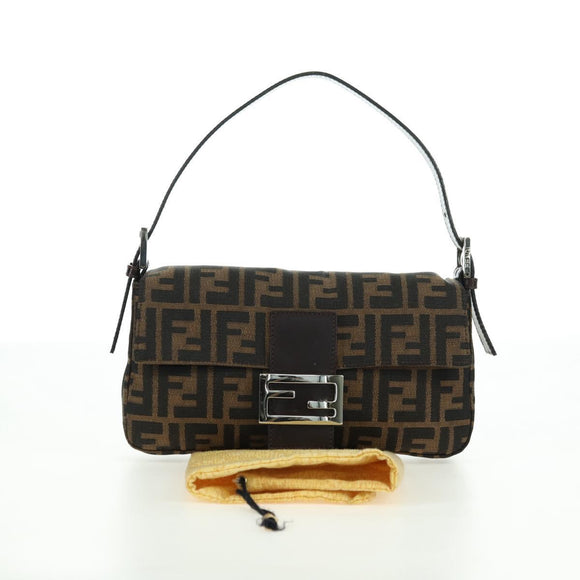 FENDI Zucca Canvas Mamma Baguette Shoulder Bag Brown Black Auth 177645SAV
