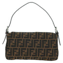 FENDI Zucca Canvas Mamma Baguette Shoulder Bag Brown Black Auth 177645SAV-2