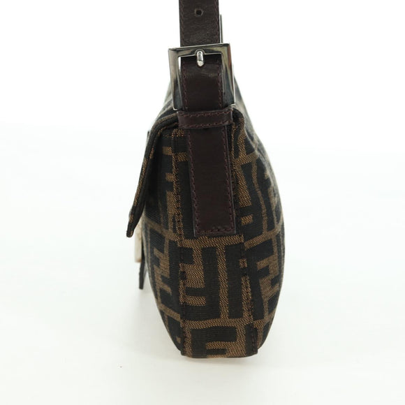 FENDI Zucca Canvas Mamma Baguette Shoulder Bag Brown Black Auth 177645SAV