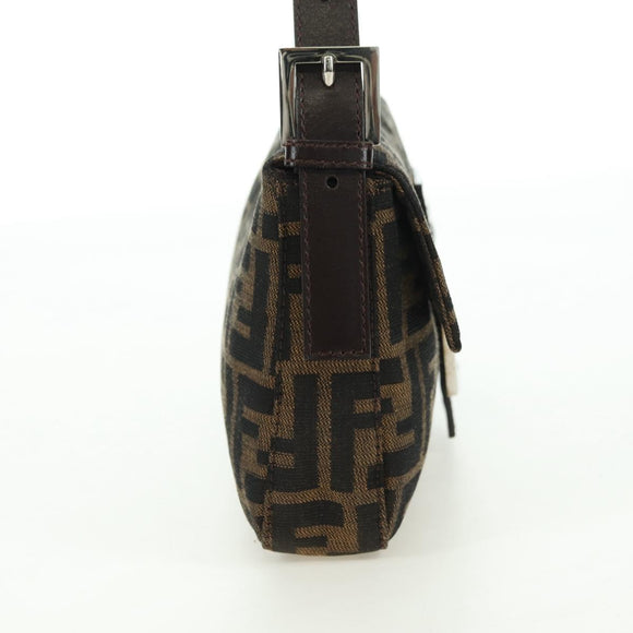 FENDI Zucca Canvas Mamma Baguette Shoulder Bag Brown Black Auth 177645SAV