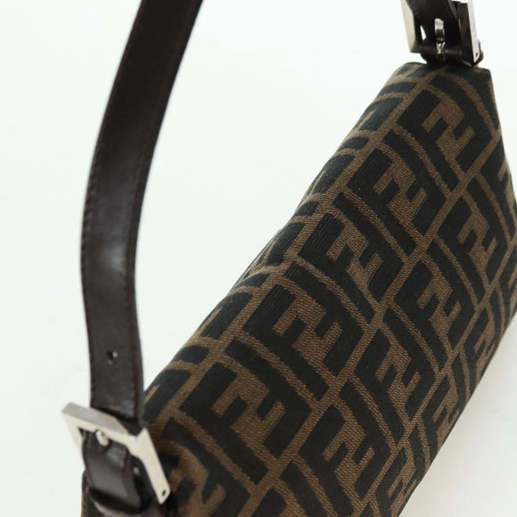 FENDI Zucca Canvas Mamma Baguette Shoulder Bag Brown Black Auth 177645SAV
