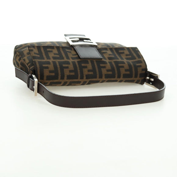 FENDI Zucca Canvas Mamma Baguette Shoulder Bag Brown Black Auth 177645SAV