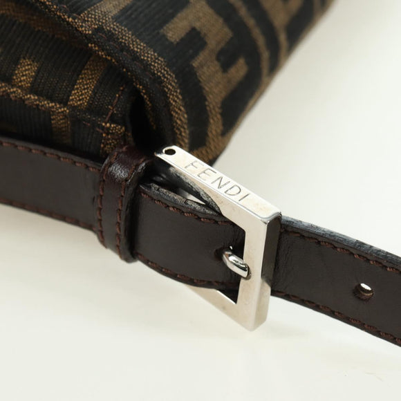 FENDI Zucca Canvas Mamma Baguette Shoulder Bag Brown Black Auth 177645SAV