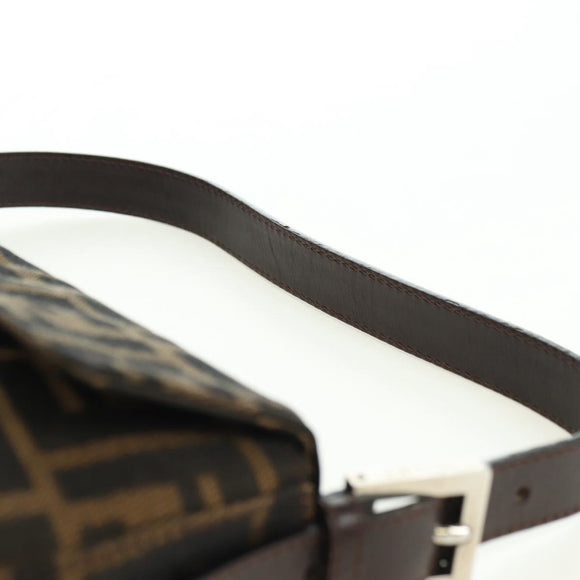 FENDI Zucca Canvas Mamma Baguette Shoulder Bag Brown Black Auth 177645SAV