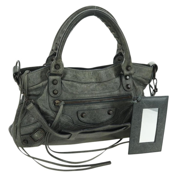 BALENCIAGA The First Hand Bag Leather 2way Gray 103208 Auth 177647SAM