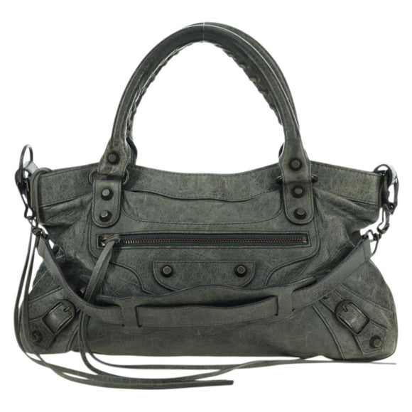 BALENCIAGA The First Hand Bag Leather 2way Gray 103208 Auth 177647SAM