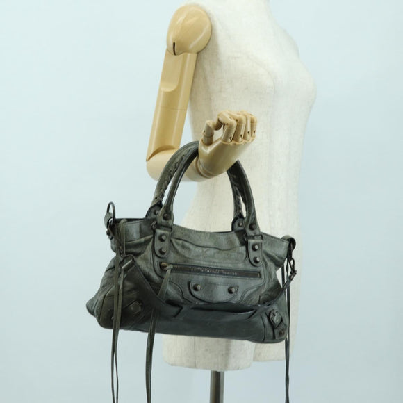 BALENCIAGA The First Hand Bag Leather 2way Gray 103208 Auth 177647SAM