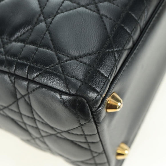 Christian Dior Lady Dior Canage Bag Lamb Skin 2way Black Gold Auth 177649SAM