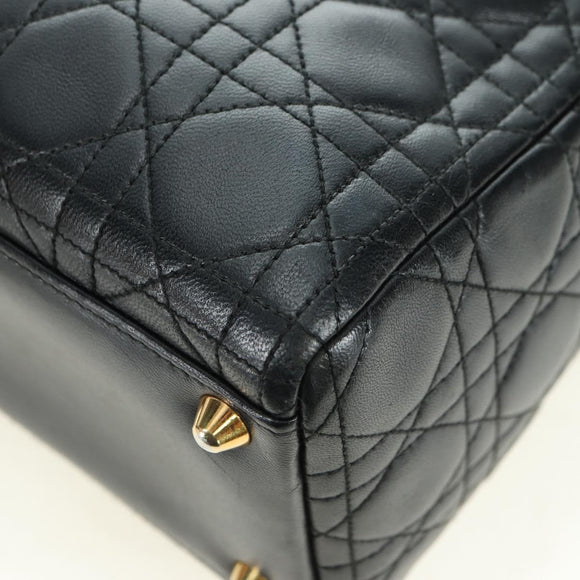 Christian Dior Lady Dior Canage Bag Lamb Skin 2way Black Gold Auth 177649SAM