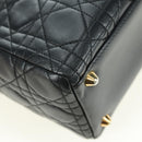 Christian Dior Lady Dior Canage Bag Lamb Skin 2way Black Gold Auth 177649SAM-18