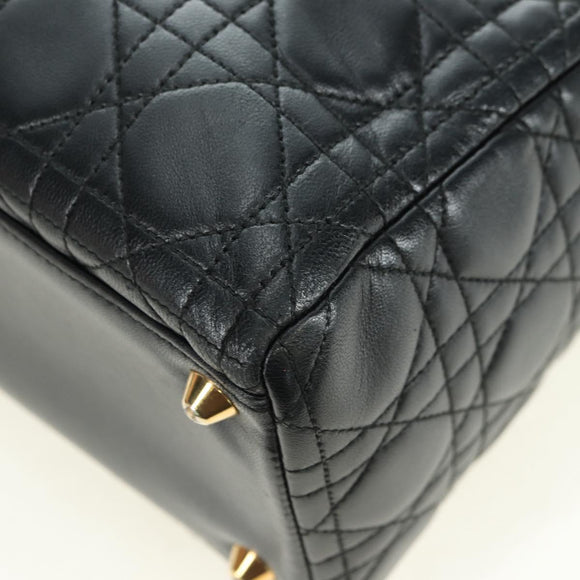 Christian Dior Lady Dior Canage Bag Lamb Skin 2way Black Gold Auth 177649SAM