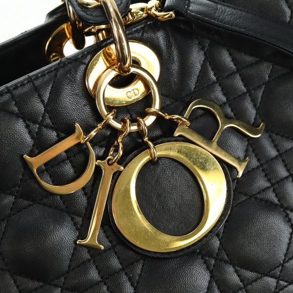 Christian Dior Lady Dior Canage Bag Lamb Skin 2way Black Gold Auth 177649SAM