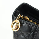 Christian Dior Lady Dior Canage Bag Lamb Skin 2way Black Gold Auth 177649SAM-9