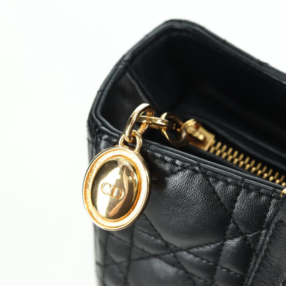 Christian Dior Lady Dior Canage Bag Lamb Skin 2way Black Gold Auth 177649SAM