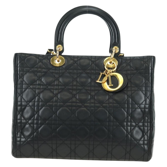 Christian Dior Lady Dior Canage Bag Lamb Skin 2way Black Gold Auth 177649SAM