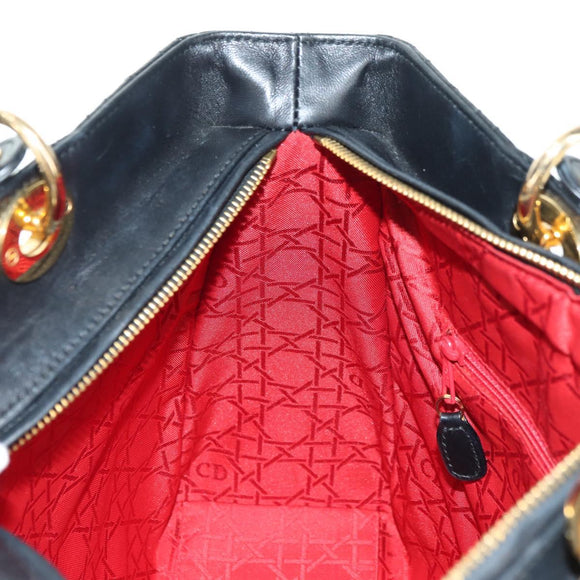 Christian Dior Lady Dior Canage Bag Lamb Skin 2way Black Gold Auth 177649SAM
