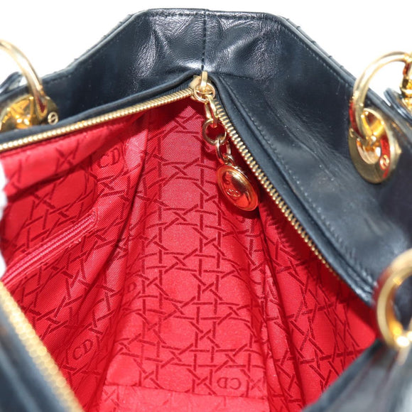 Christian Dior Lady Dior Canage Bag Lamb Skin 2way Black Gold Auth 177649SAM
