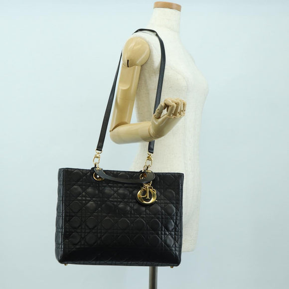 Christian Dior Lady Dior Canage Bag Lamb Skin 2way Black Gold Auth 177649SAM