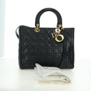 Christian Dior Lady Dior Canage Bag Lamb Skin 2way Black Gold Auth 177649SAM-12