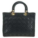 Christian Dior Lady Dior Canage Bag Lamb Skin 2way Black Gold Auth 177649SAM-2