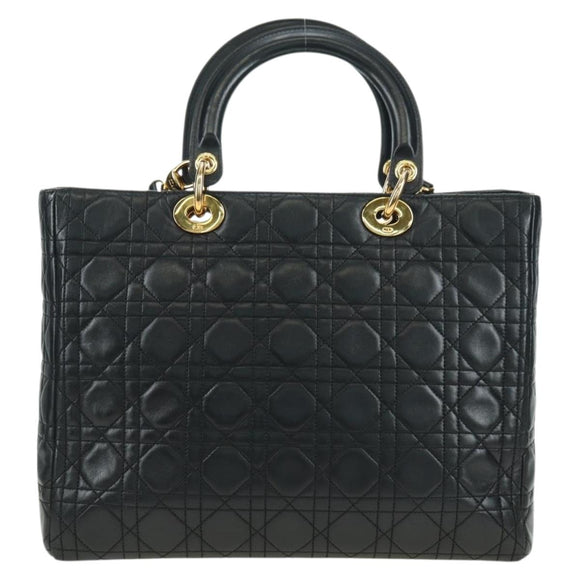 Christian Dior Lady Dior Canage Bag Lamb Skin 2way Black Gold Auth 177649SAM