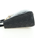 Christian Dior Lady Dior Canage Bag Lamb Skin 2way Black Gold Auth 177649SAM-3