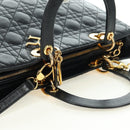 Christian Dior Lady Dior Canage Bag Lamb Skin 2way Black Gold Auth 177649SAM-6