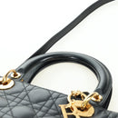Christian Dior Lady Dior Canage Bag Lamb Skin 2way Black Gold Auth 177649SAM-14