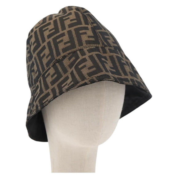 FENDI Zucca Canvas Bucket Hat Black Brown Auth 177661A