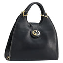 GUCCI Hand Bag Leather Navy Gold Auth 177664-1