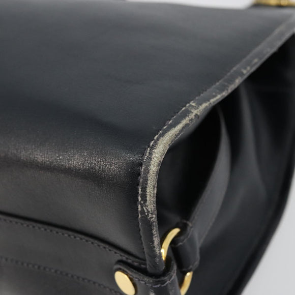GUCCI Hand Bag Leather Navy Gold Auth 177664