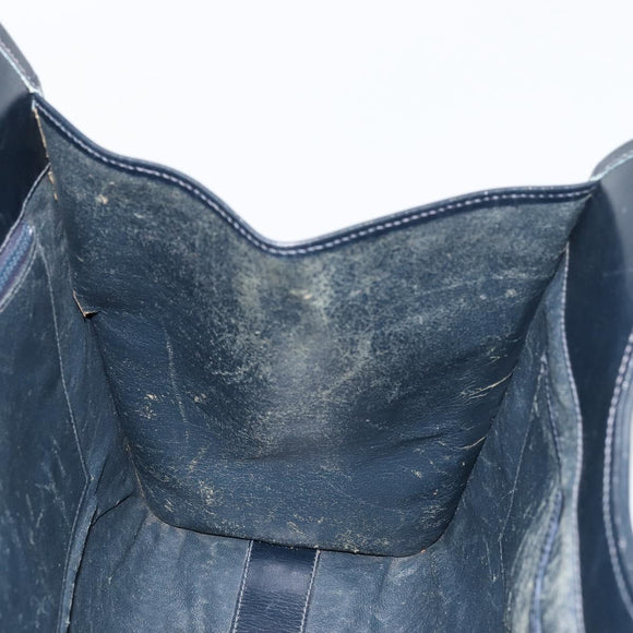 GUCCI Hand Bag Leather Navy Gold Auth 177664