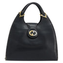 GUCCI Hand Bag Leather Navy Gold Auth 177664-2