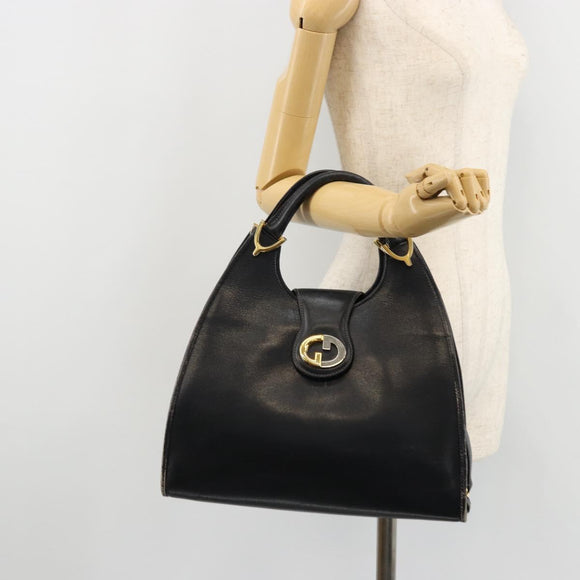 GUCCI Hand Bag Leather Navy Gold Auth 177664