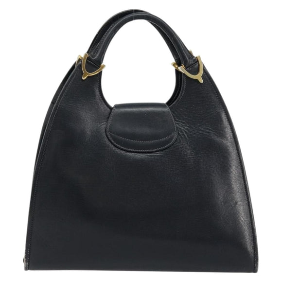 GUCCI Hand Bag Leather Navy Gold Auth 177664