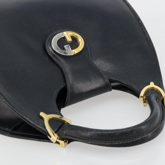 GUCCI Hand Bag Leather Navy Gold Auth 177664
