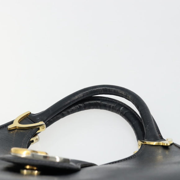 GUCCI Hand Bag Leather Navy Gold Auth 177664