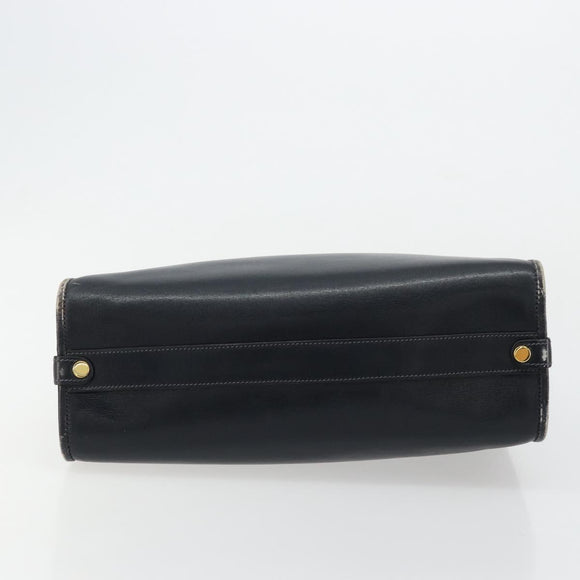 GUCCI Hand Bag Leather Navy Gold Auth 177664