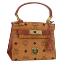 MCM Vicetos Logogram Hand Bag PVC Leather Brown Gold Auth 177665A-1