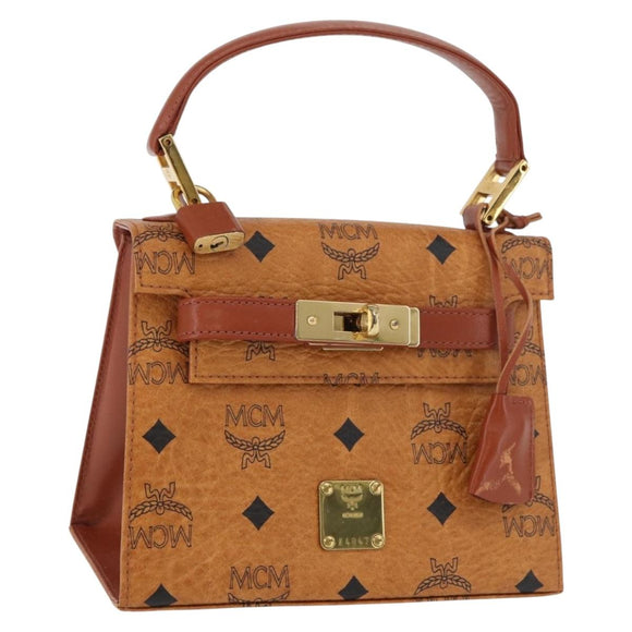 MCM Vicetos Logogram Hand Bag PVC Leather Brown Gold Auth 177665A