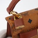 MCM Vicetos Logogram Hand Bag PVC Leather Brown Gold Auth 177665A-15