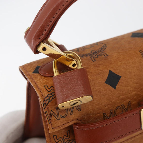 MCM Vicetos Logogram Hand Bag PVC Leather Brown Gold Auth 177665A