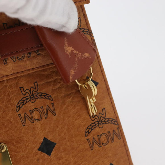 MCM Vicetos Logogram Hand Bag PVC Leather Brown Gold Auth 177665A