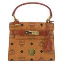 MCM Vicetos Logogram Hand Bag PVC Leather Brown Gold Auth 177665A-2