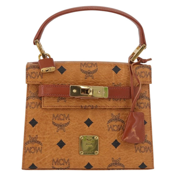 MCM Vicetos Logogram Hand Bag PVC Leather Brown Gold Auth 177665A