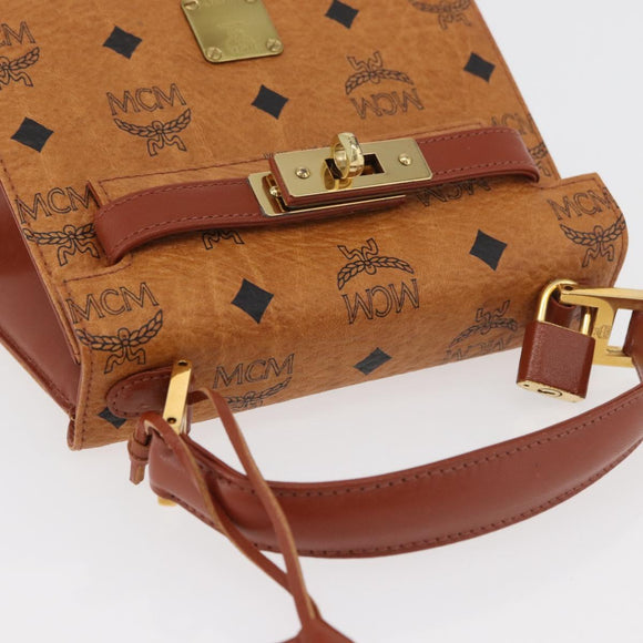 MCM Vicetos Logogram Hand Bag PVC Leather Brown Gold Auth 177665A