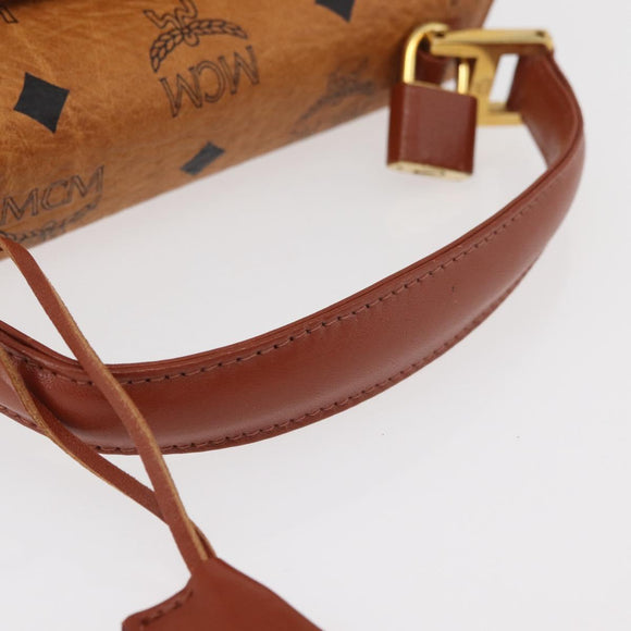 MCM Vicetos Logogram Hand Bag PVC Leather Brown Gold Auth 177665A